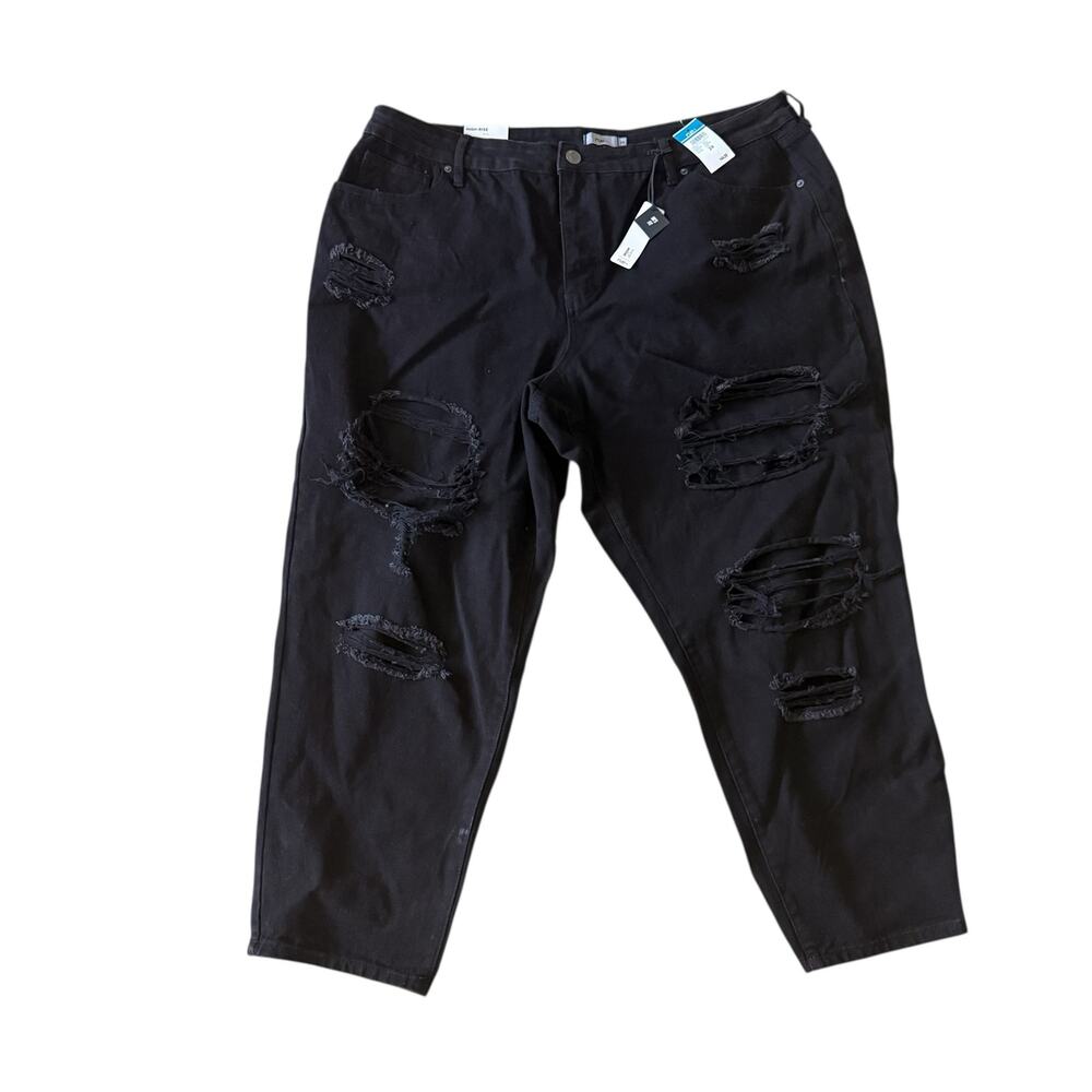Rue+ High-Rise Mom Jean 90s Fit Black Distressed Ripped Jean Plus Size 24 NWTs